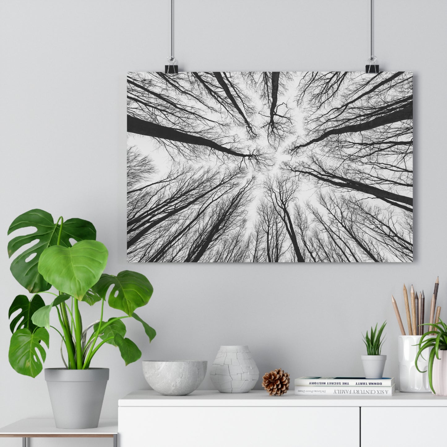 Wall Art Print of Winter Bald Tree Crowns, Black and White Photography, Home Decor, Nature Lover Gift, Christmas Wall