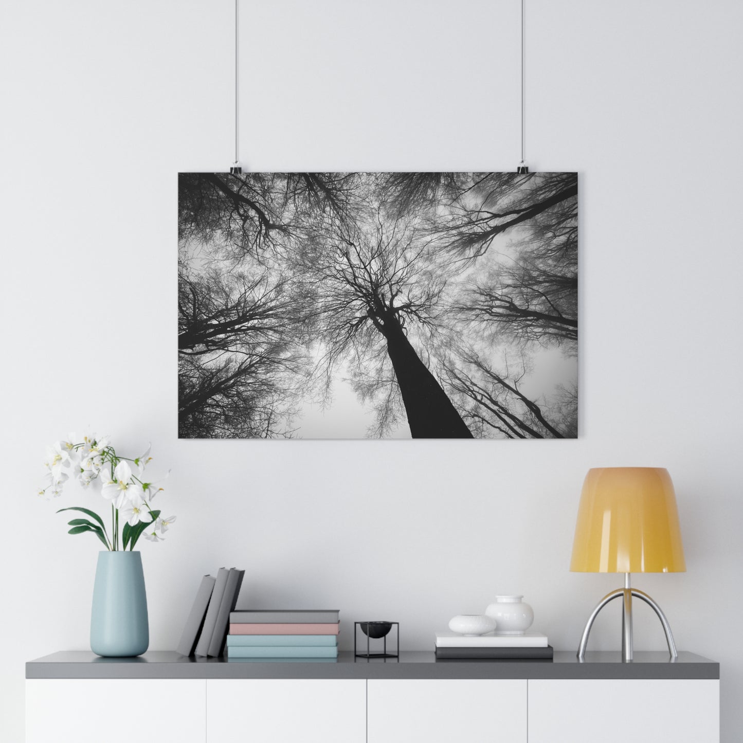 Wall Art Print of Winter Bald Tree Crowns, Black and White Photography, Home Decor, Nature Lover Gift, Christmas Wall