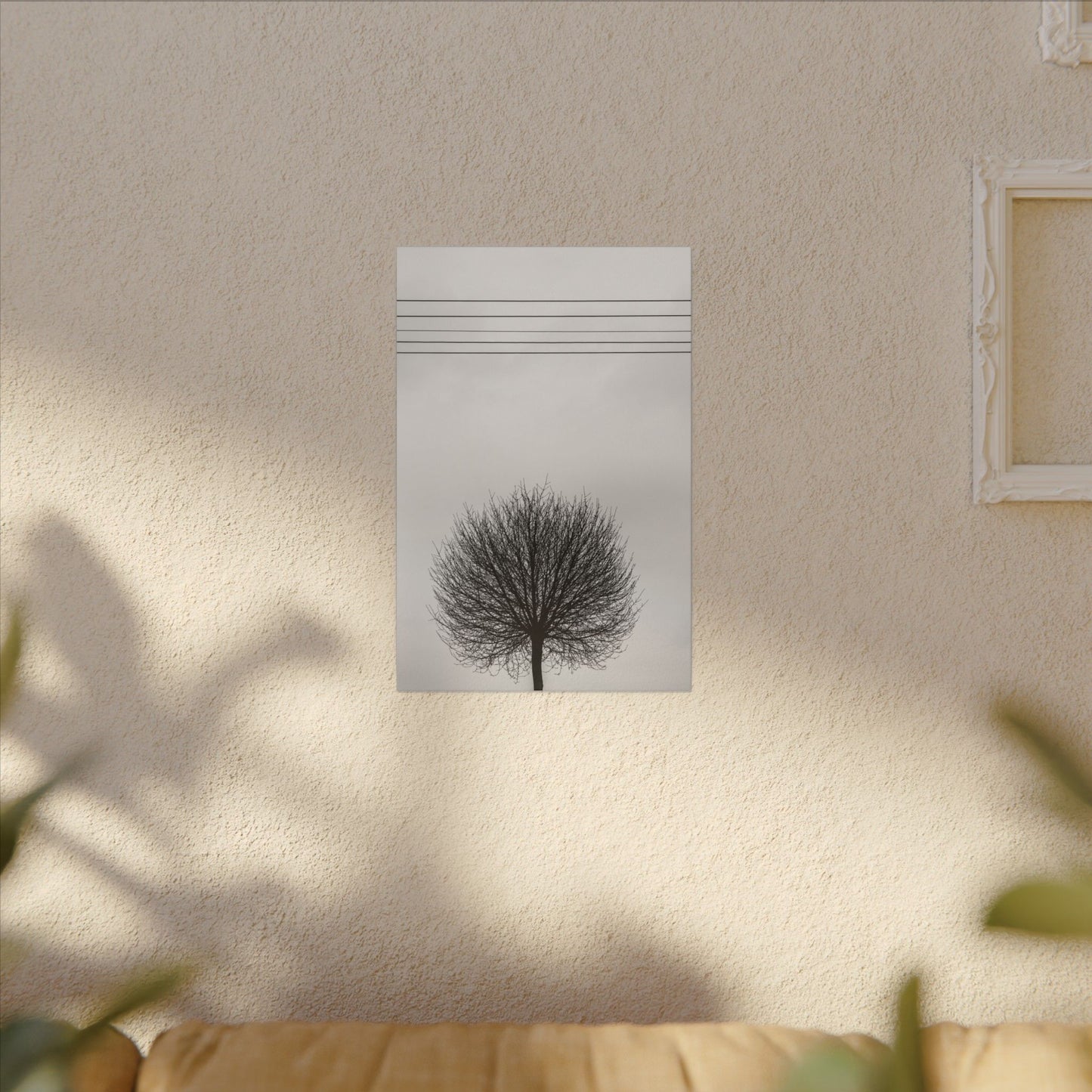 Seasons - Fall I. - Minimalist Wall Art Print, Stretched Canvas Art, Monochrome Home Decor, Black and White Tree Artwork, Modern Living Room Design