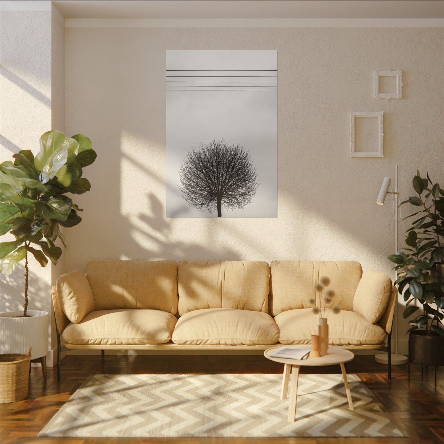 Seasons - Fall I. - Minimalist Wall Art Print, Stretched Canvas Art, Monochrome Home Decor, Black and White Tree Artwork, Modern Living Room Design