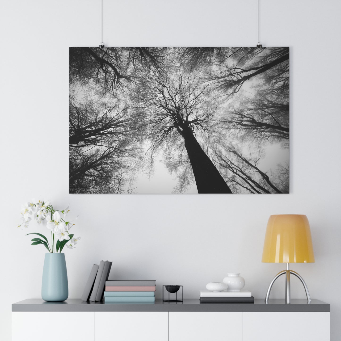 Wall Art Print of Winter Bald Tree Crowns, Black and White Photography, Home Decor, Nature Lover Gift, Christmas Wall