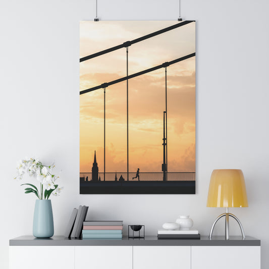 Art Print - Minimalist Sunset Bridge Runner Silhouette