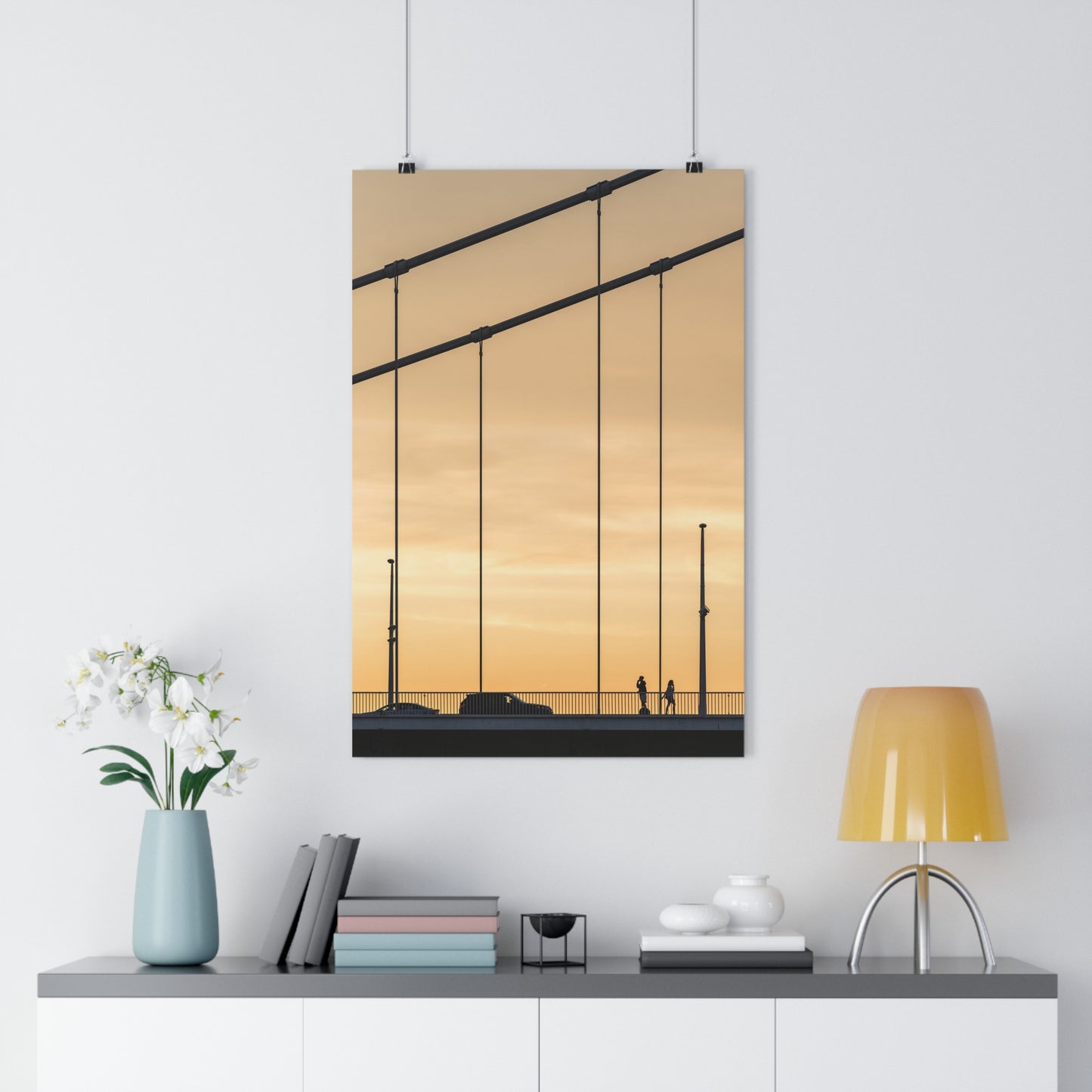 Art Print, Sunset Bridge Silhouettes, 'Will call you', Wall Decor, Home Decor, Gift Idea, Office Art