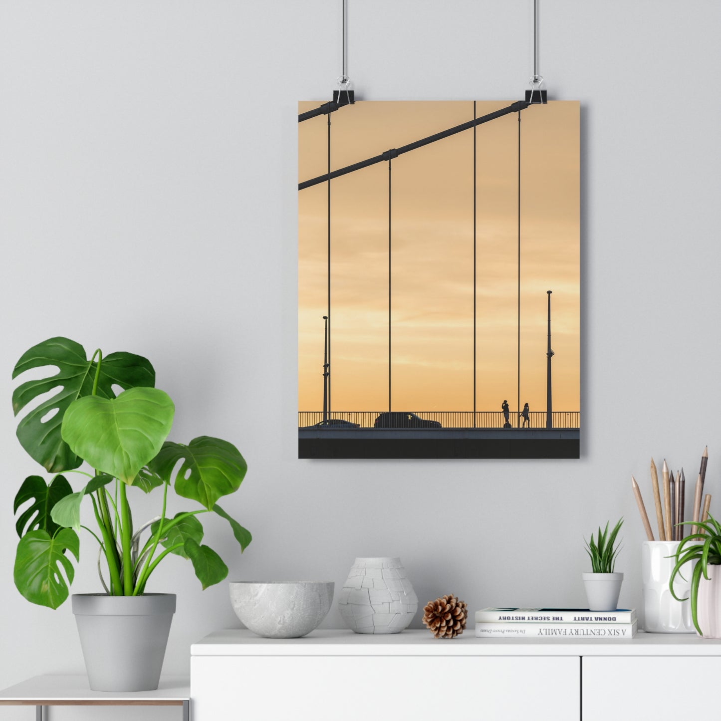 Art Print, Sunset Bridge Silhouettes, 'Will call you', Wall Decor, Home Decor, Gift Idea, Office Art