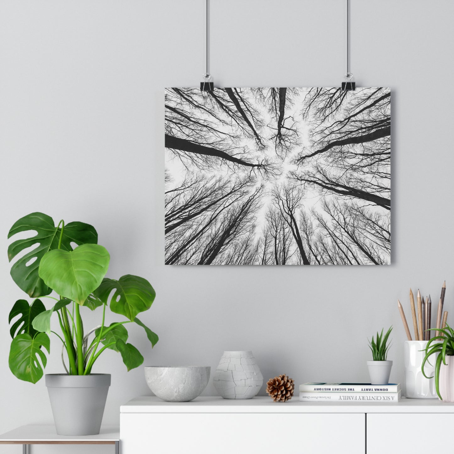 Wall Art Print of Winter Bald Tree Crowns, Black and White Photography, Home Decor, Nature Lover Gift, Christmas Wall