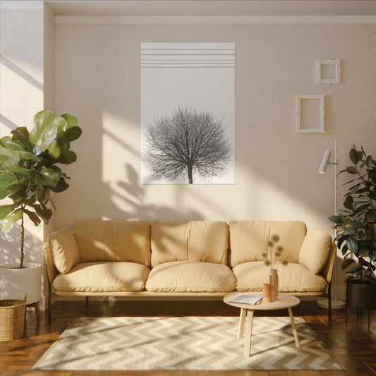 Seasons - winter - Minimalist Wall Art Print, Stretched Canvas Art, Monochrome Home Decor, Black and White Tree Artwork, Modern Living Room Design
