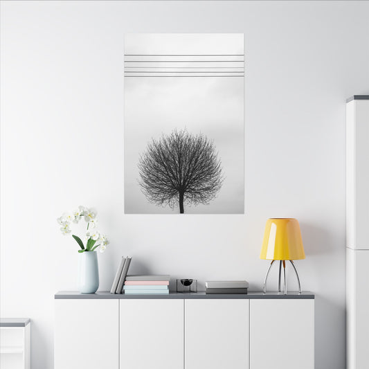 Seasons - Fall I. - Minimalist Wall Art Print, Stretched Canvas Art, Monochrome Home Decor, Black and White Tree Artwork, Modern Living Room Design