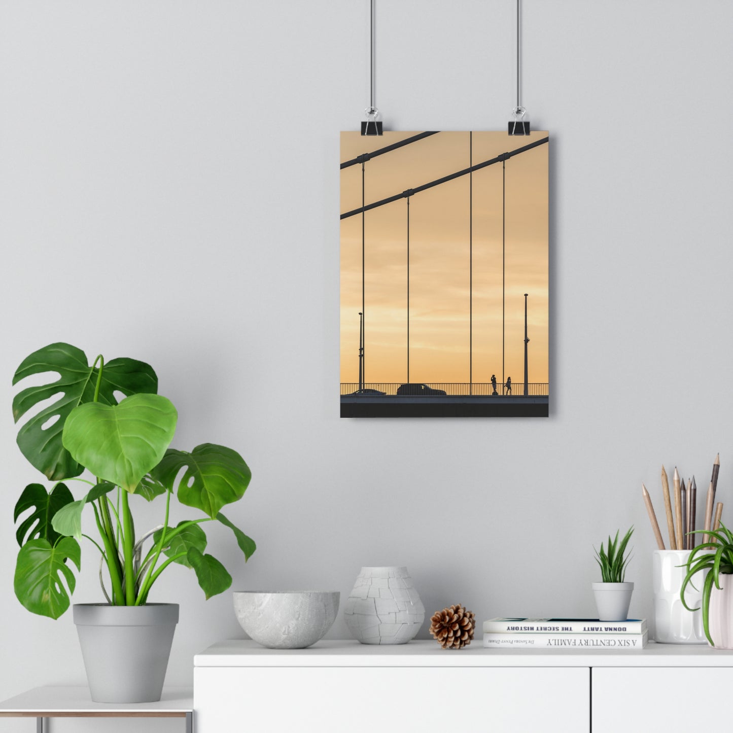 Art Print, Sunset Bridge Silhouettes, 'Will call you', Wall Decor, Home Decor, Gift Idea, Office Art