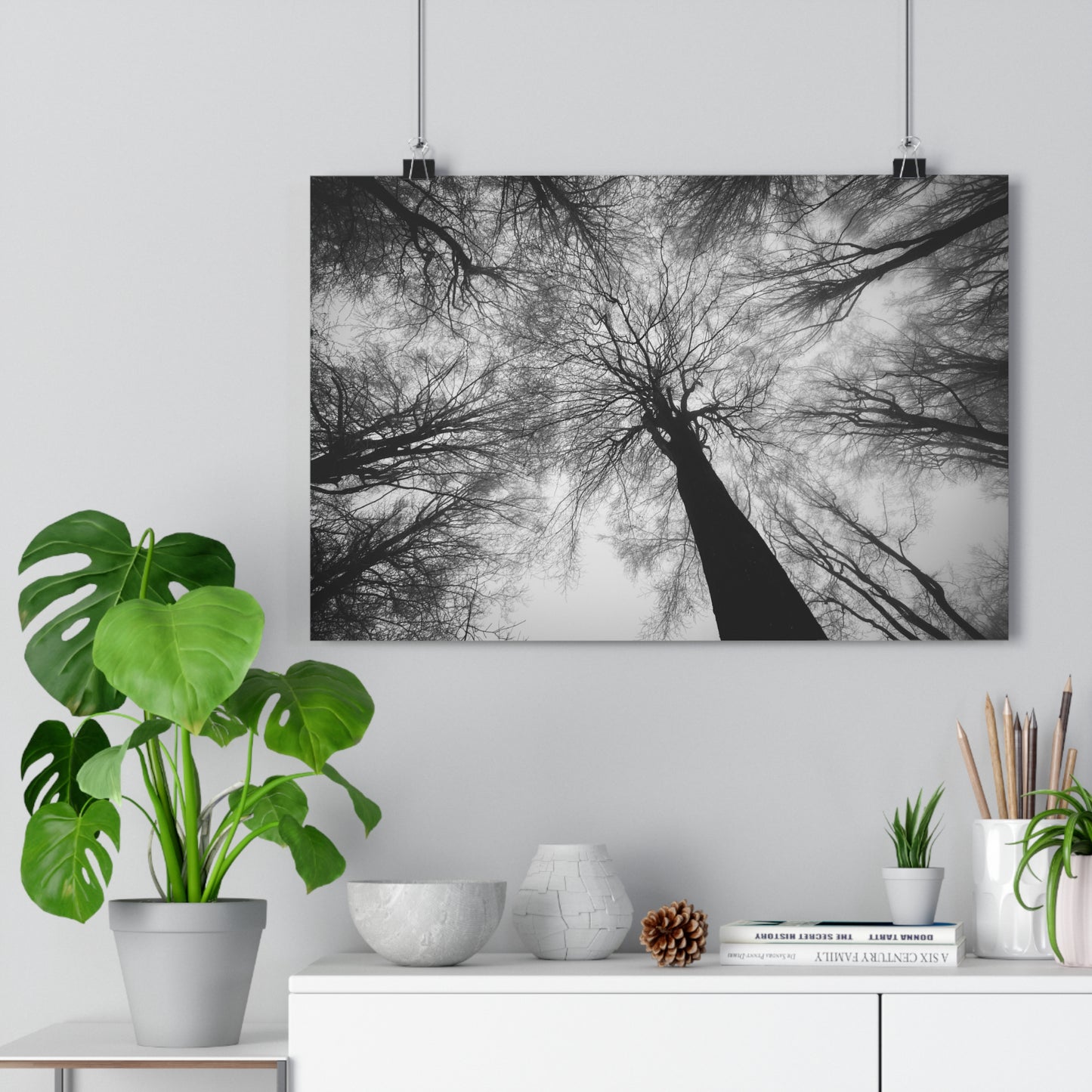 Wall Art Print of Winter Bald Tree Crowns, Black and White Photography, Home Decor, Nature Lover Gift, Christmas Wall