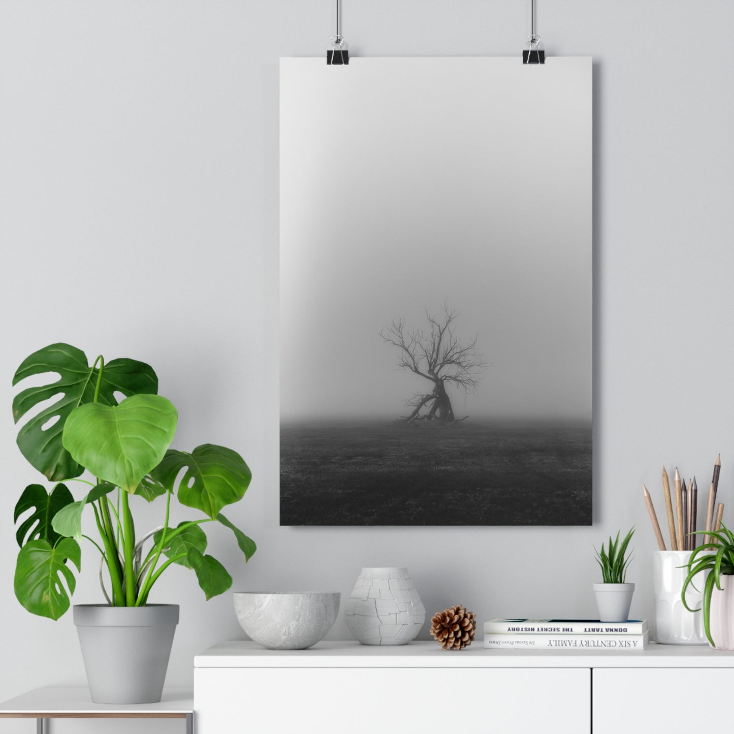 Giclée Art Print, Black and White Tree Photo, Wall Art Decor, Nature Lover Gift, Minimalist Home Decor, Ent Tree Art, Foggy Day Print