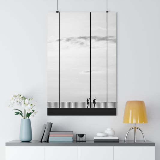 Art Print, Minimalist Photo Print, Girls Silhouettes Wall Art, Black and White Bridge Decor, Wave Silhouette Picture Poster, Home Office