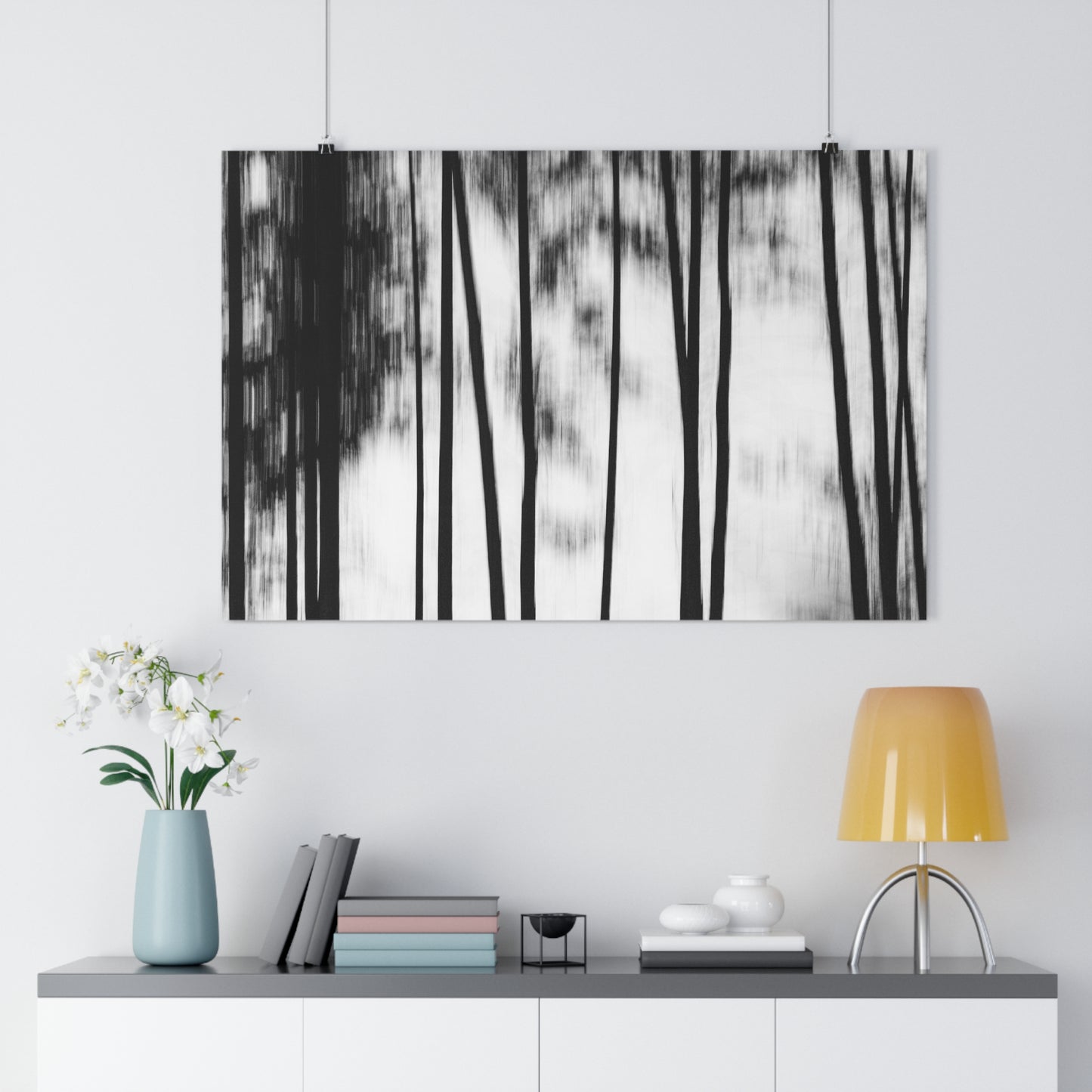 Art Print, Forest Scene Black White Photo, Blurred Camera Movement ICM Technique, Wall Decor Gift Home Office, Nature Lover Monochrome