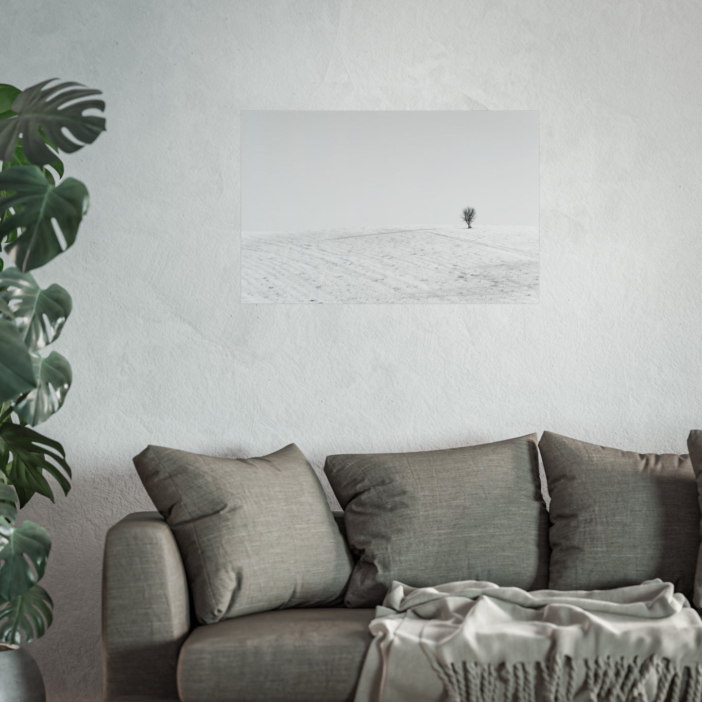 Fine Art Poster - Lone Tree on Snowy Hill Minimal Photo