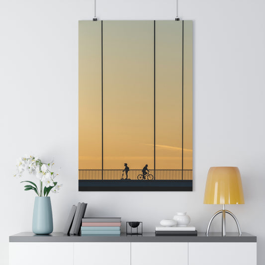 Art Print - Sunset Bridge with Scooter and Bicycle Silhouettes - "Different ways"