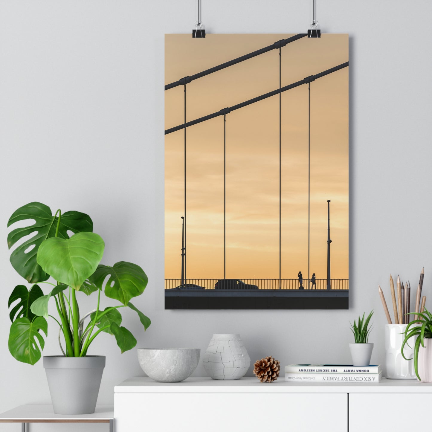 Art Print, Sunset Bridge Silhouettes, 'Will call you', Wall Decor, Home Decor, Gift Idea, Office Art