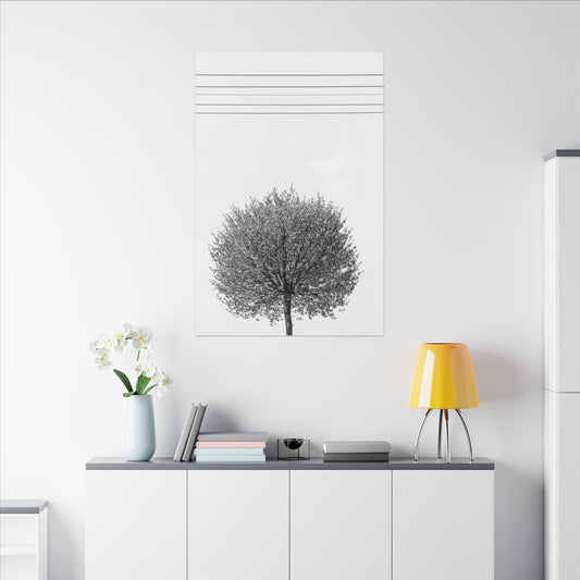 Seasons - spring - Minimalist Wall Art Print, Stretched Canvas Art, Monochrome Home Decor, Black and White Tree Artwork, Modern Living Room Design